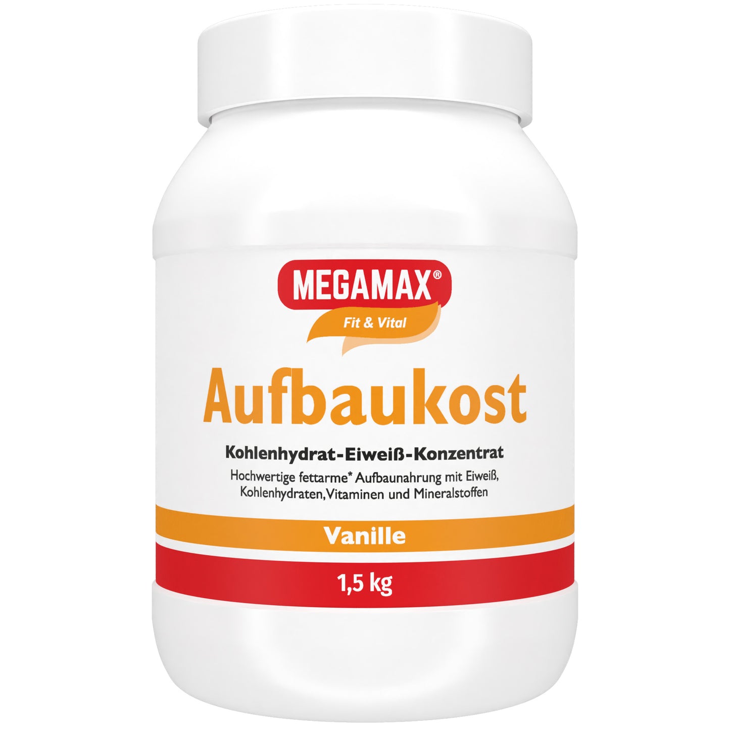 Megamax Aufbaukost Vanille-Geschmack 1,5 kg Dose Zunehmshake zur Unterstützung von Gewichtsaufbau und Vitalität