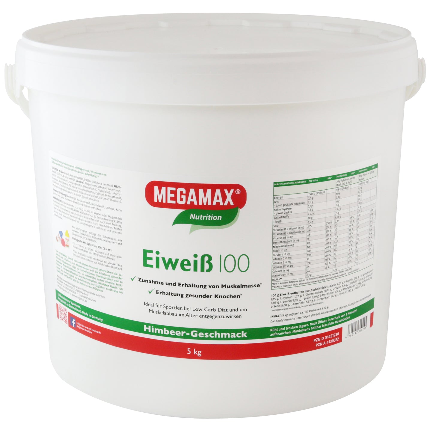 Eiweiß 100 Megamax Himbeere 5 kg Eimer für effektiven Gewichtsverlust mit Whey und Casein