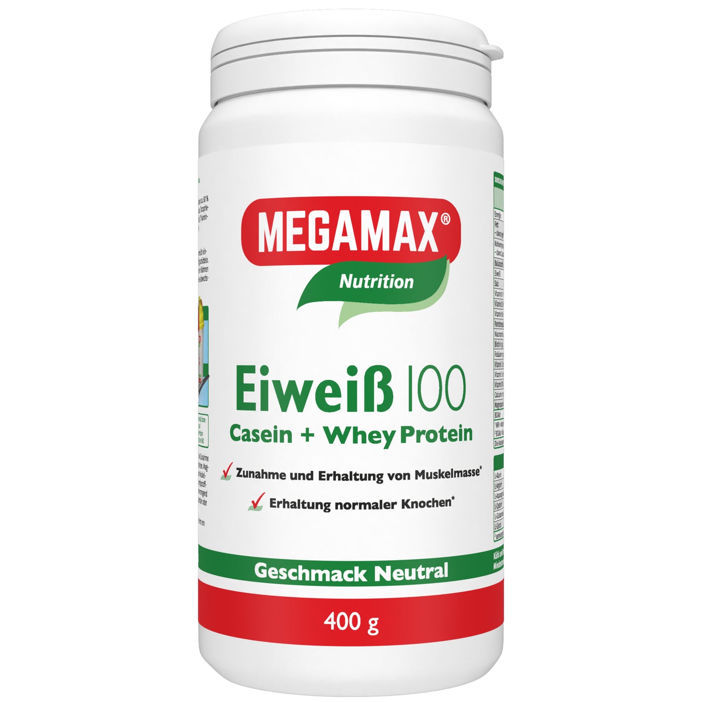 Megamax Eiweiß 100 neutral 400 g Dose, eiweißreiches Molkenproteinpulver für Fitness, Muskelerhalt und gesunde Ernährung