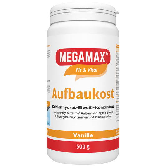 Megamax Vanille Aufbaunahrung 500 g Dose als Astronautennahrung proteinreicher Zunehmdrink für Senioren und Sportlerinnen