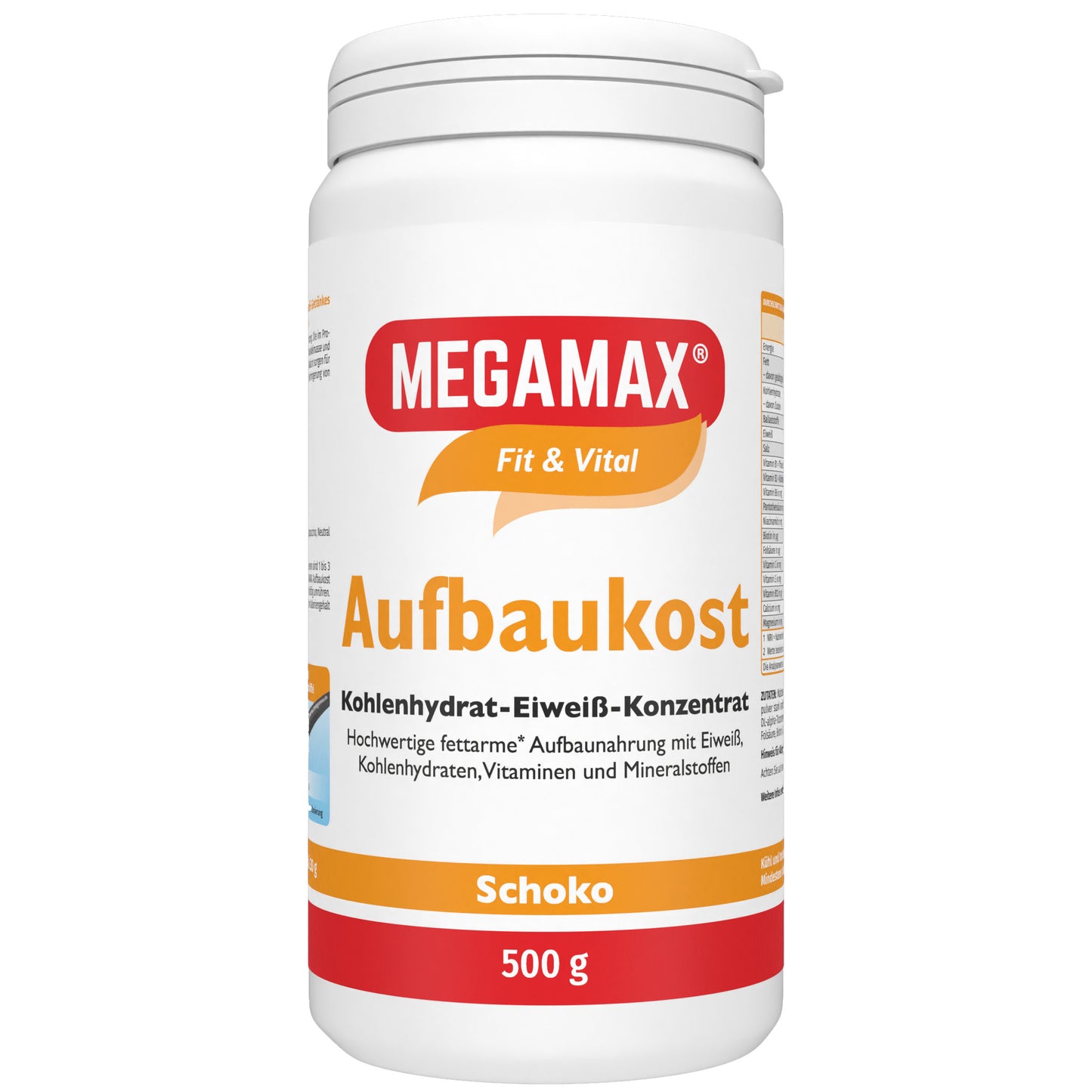 Kalorienreicher Zunehmshake Schoko von Megamax 500 g Dose: proteinreicher Drink für Seniorenaufbaunahrung und Regeneration