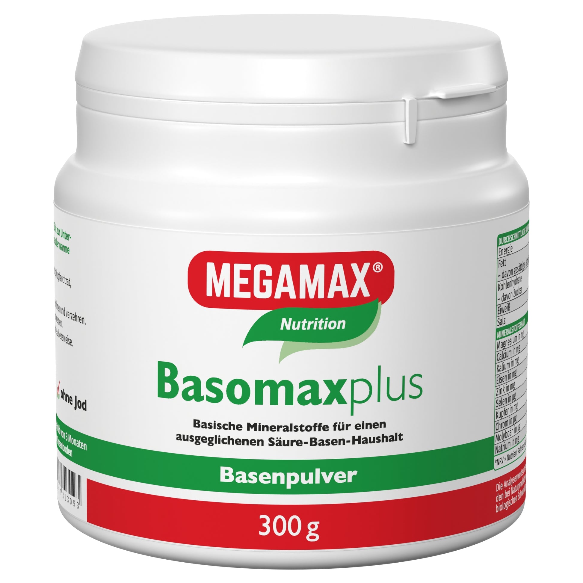 Megamax Basenpulver Basomax für ausgeglichenen Säure-Basen-Haushalt 300 g Dose mit basischen Mineralstoffen geschmacksneutral