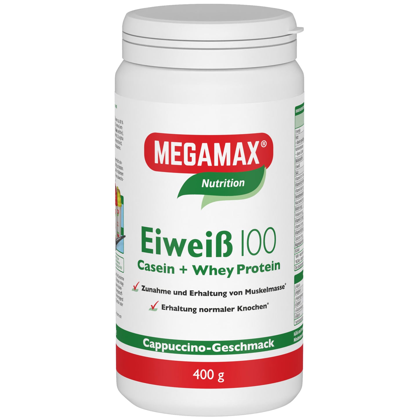Megamax Nutrition Eiweiß 100 Cappuccino-Proteinpulver 400 g Dose für Bodybuilding und Fettverbrennung