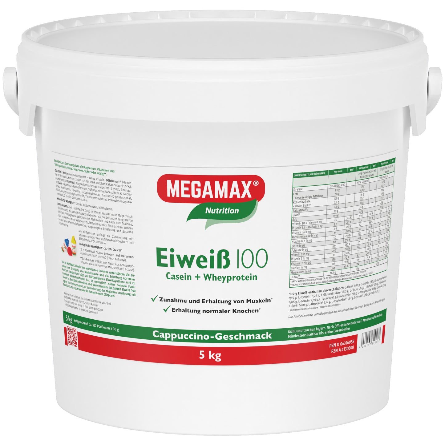 Megamax Proteinpulver Eiweiß 100 Cappuccino-Geschmack, ideal zum Bodyshaping und Fettverbrennen