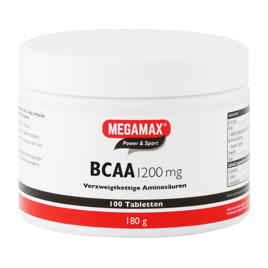 BCAA vor oder nach dem Training Dose mit 100 Tabletten von Megamax für Muskelregeneration