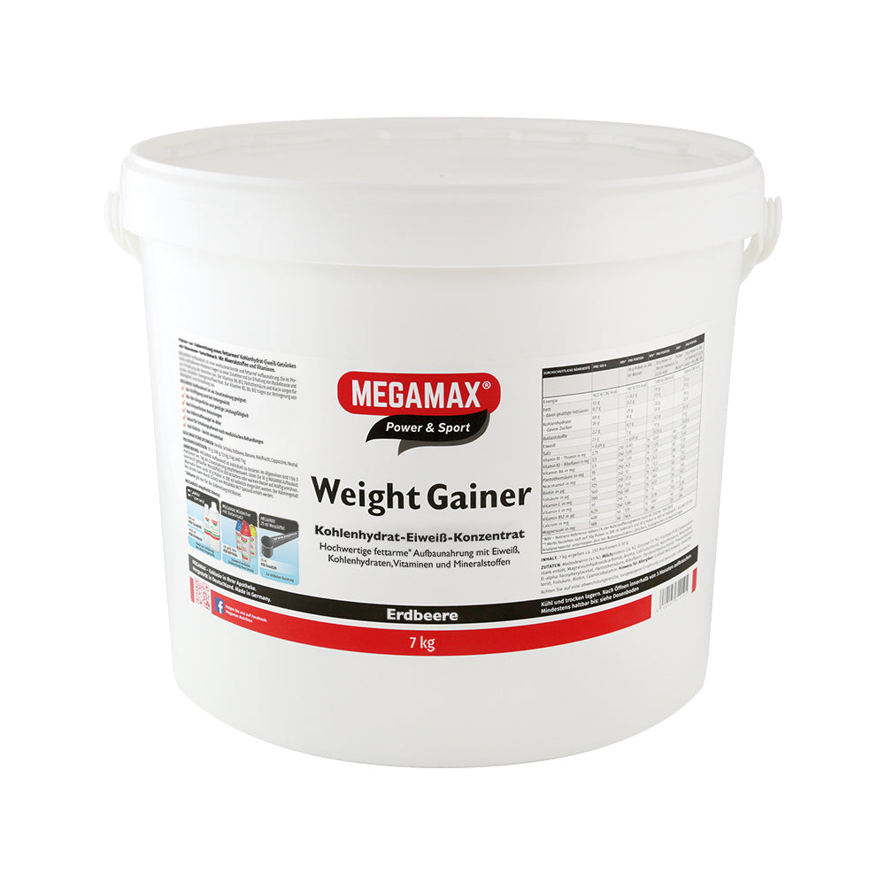 Megamax Weight Gainer Erdbeere 7 kg Eimer für Gewichtszunahme und Muskelaufbau