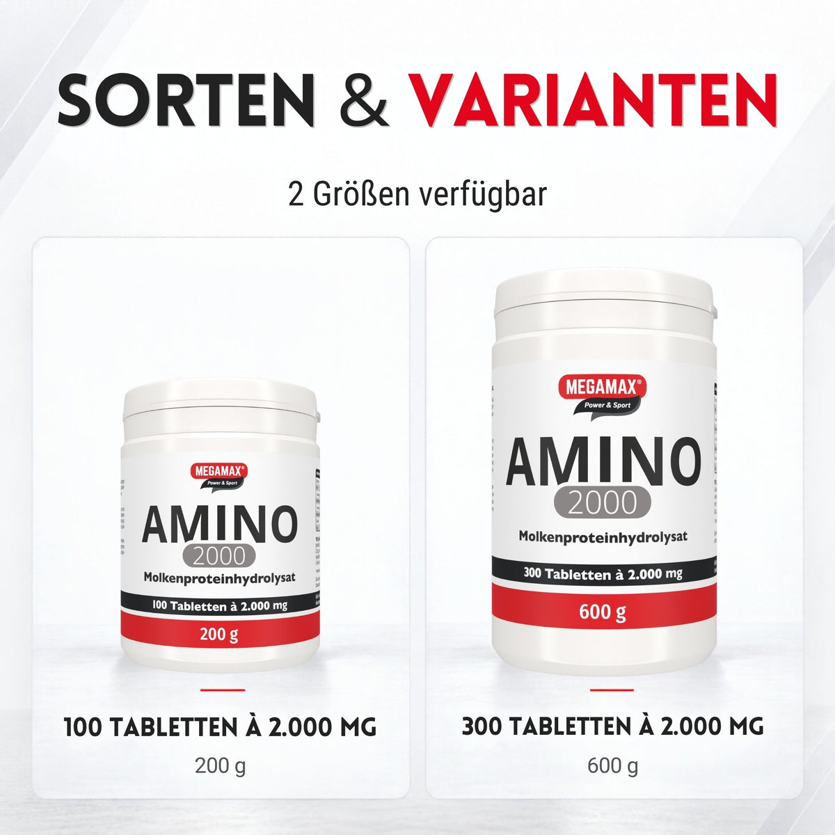 MEGAMAX Nutrition Amino 2000 Sorten und Varianten 100, 300 Tabletten