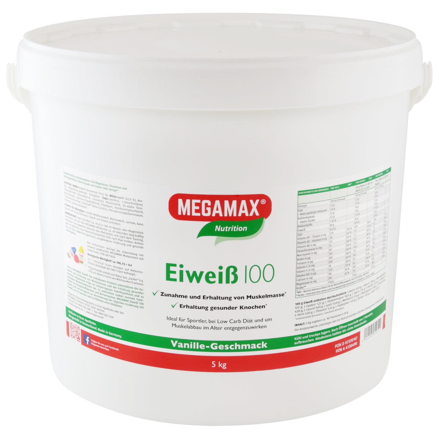 Megamax Eiweiß 100 Vanille im 5 kg Eimer für gezielte Fettverbrennung, Regeneration und leistungsstarke Muskeln