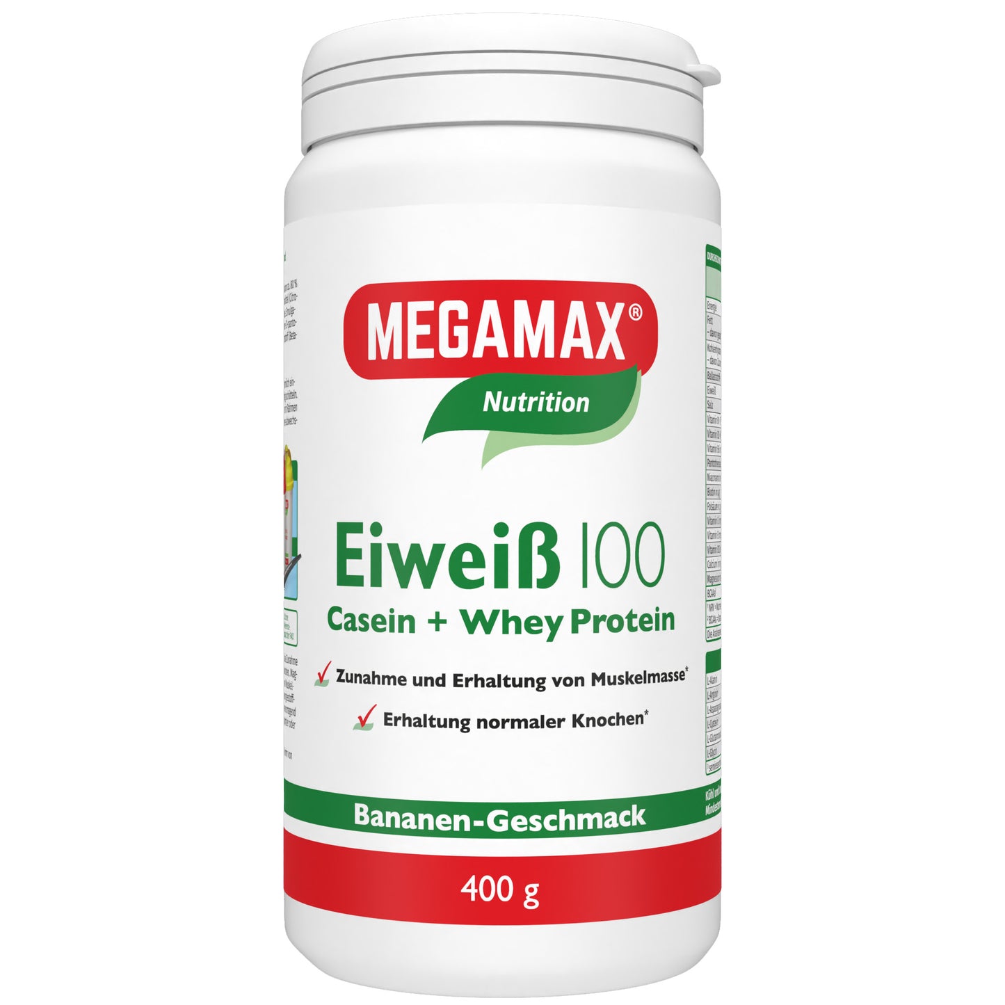 Eiweißpulver Eiweiß 100 mit Bananen-Geschmack 400 g Dose von Megamax für Krafttraining und Muskelaufbau