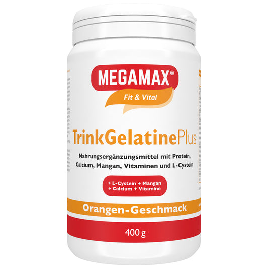 Megamax Trinkgelatine mit Orangen-Geschmack 400 g Dose für Gelenke, Haut und Haare