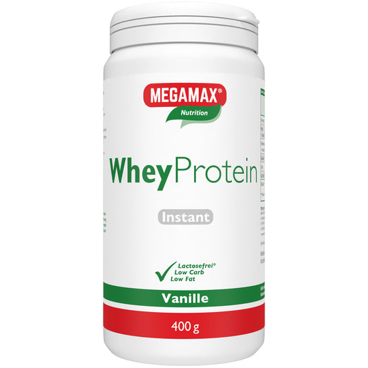 Megamax Whey Protein Vanille 400 g Dose Proteinpulver für Muskelaufbau und Kraftaufbau