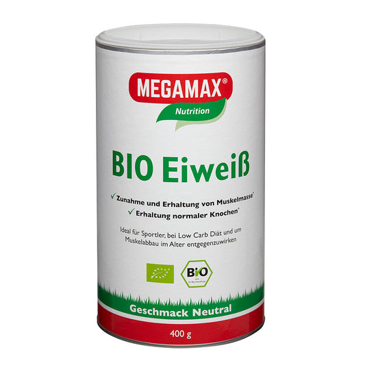 Bio Proteinpulver Megamax 400 g Dose geschmacksneutral, ideal für Sportler:innen, Backen, Kochen oder Proteinshakes