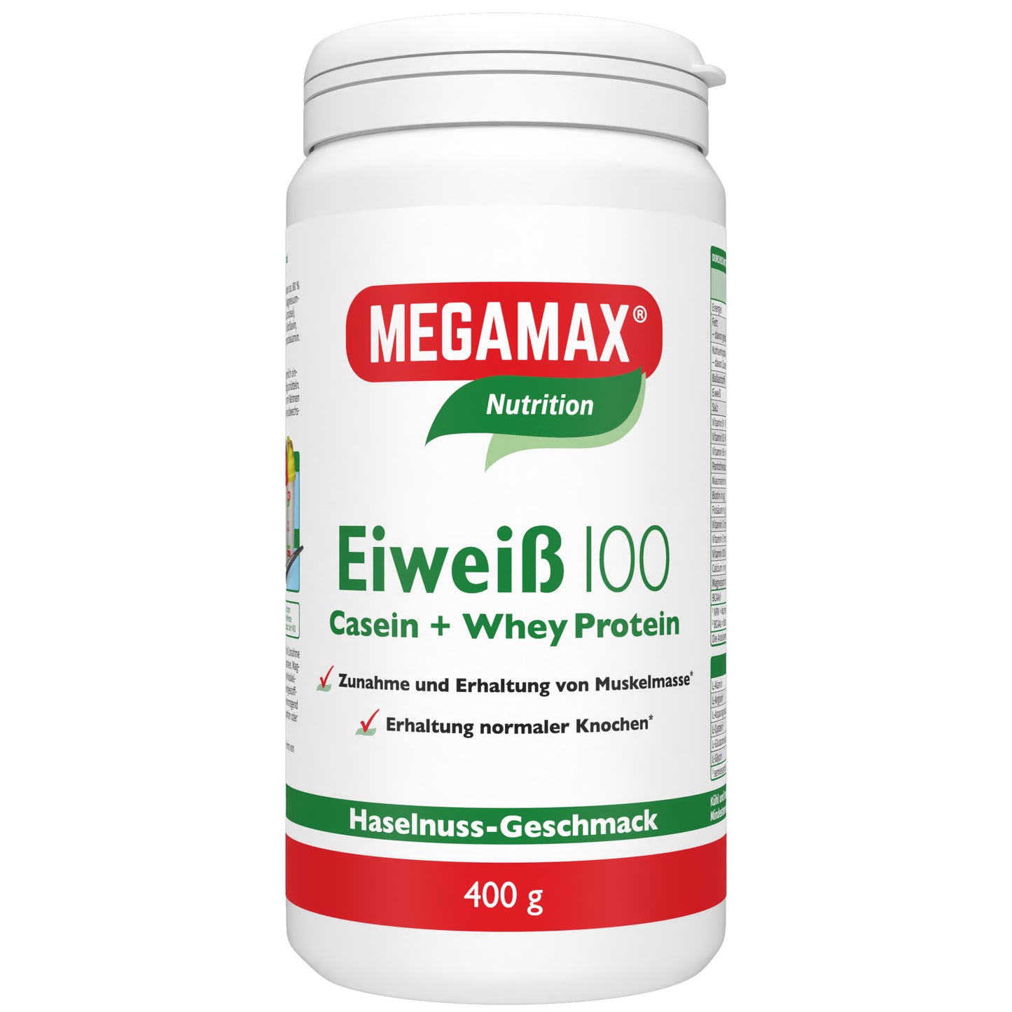 Megamax Haselnuss Eiweiß 100 400 g Dose Eiweißpulver für gesunde Ernährung und um Muskeln aufzubauen