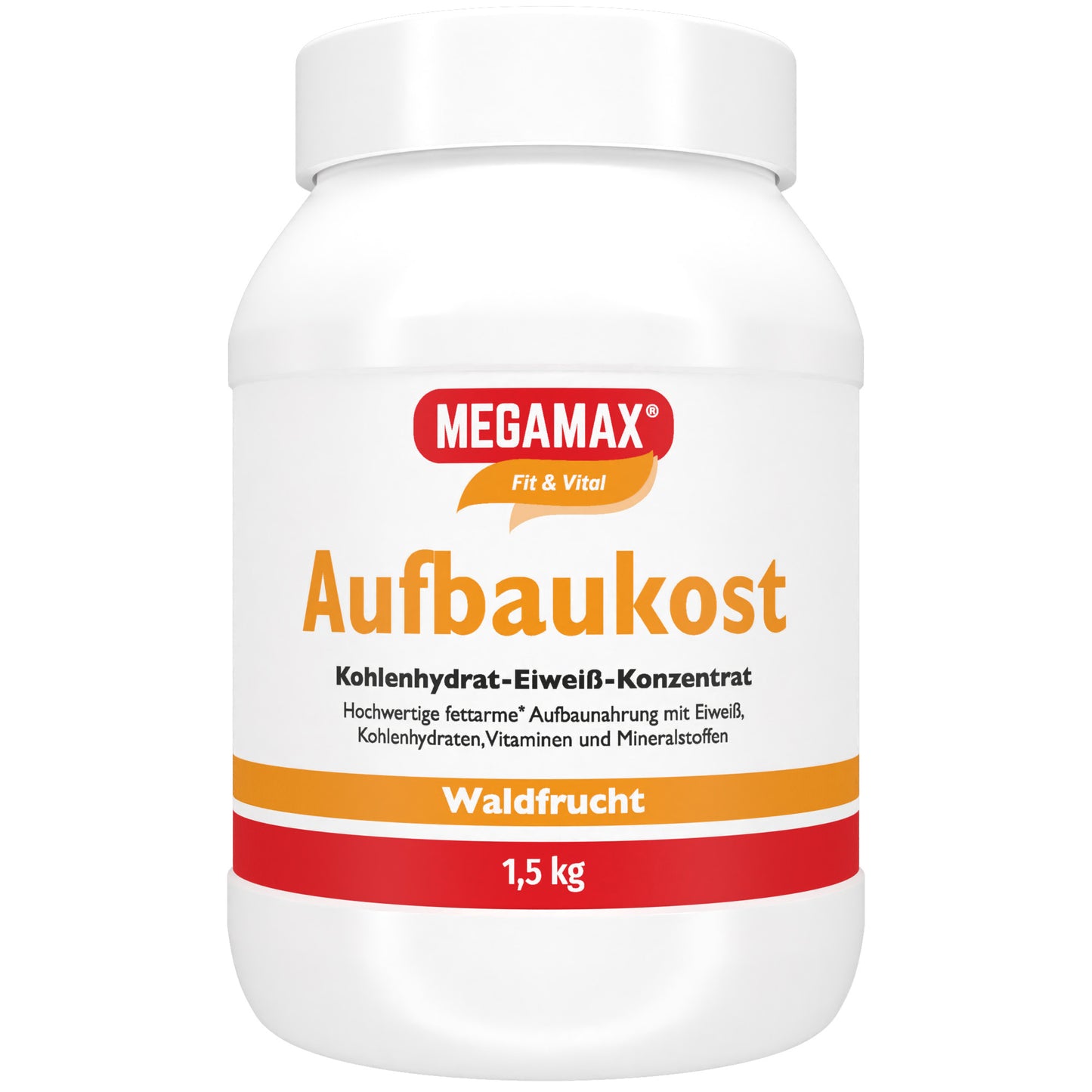 Megamax Aufbaunahrung zum Zunehmen Waldfrucht 1,5 kg Dose: ideal für Gewichtszunahme und Muskelmasse aufbauen