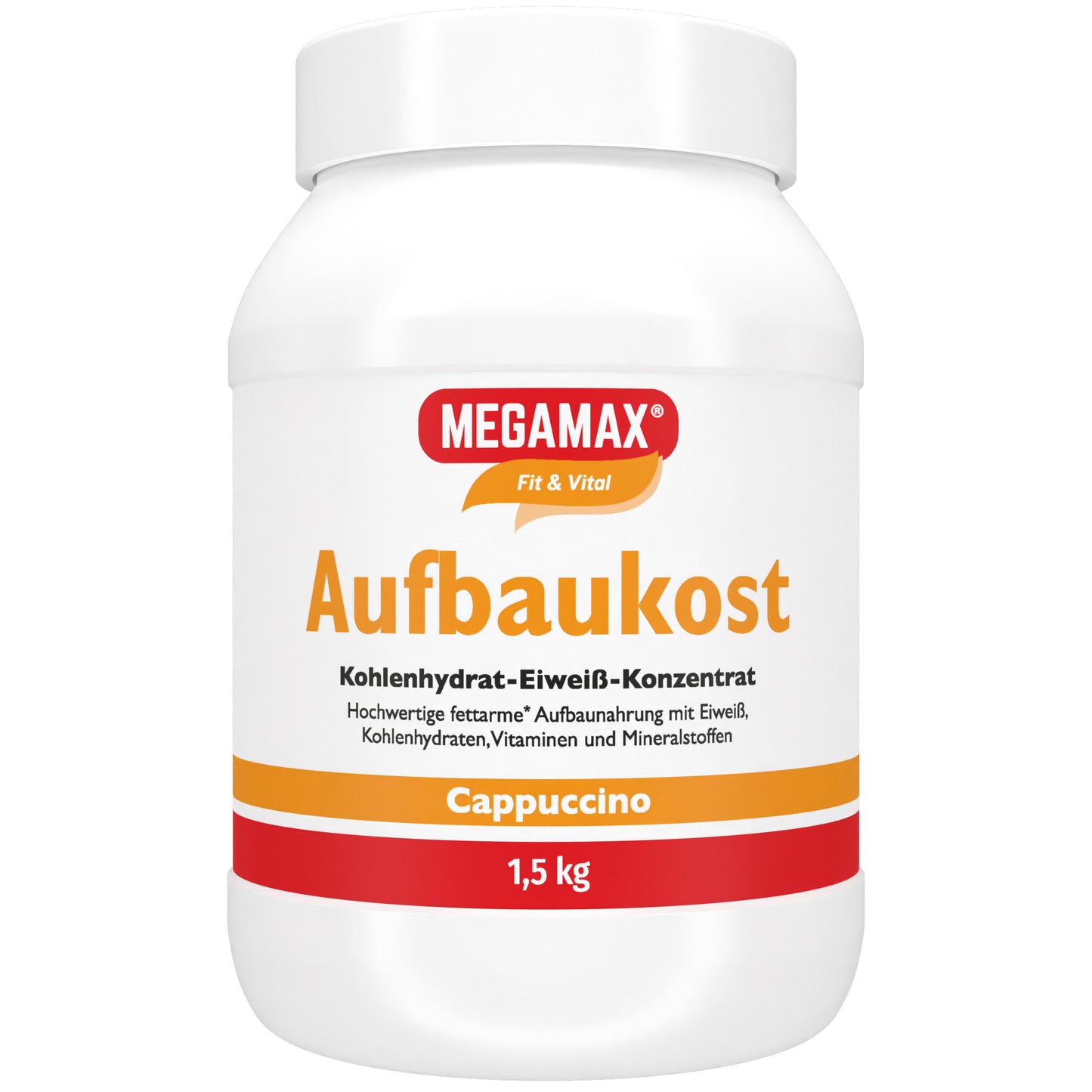 Aufbaukost von MEGAMAX mit Cappuccino-Geschmack 1,2 kg Dose: reich an Eiweiß und Nährstoffen für den gezielten Gewichtsaufbau