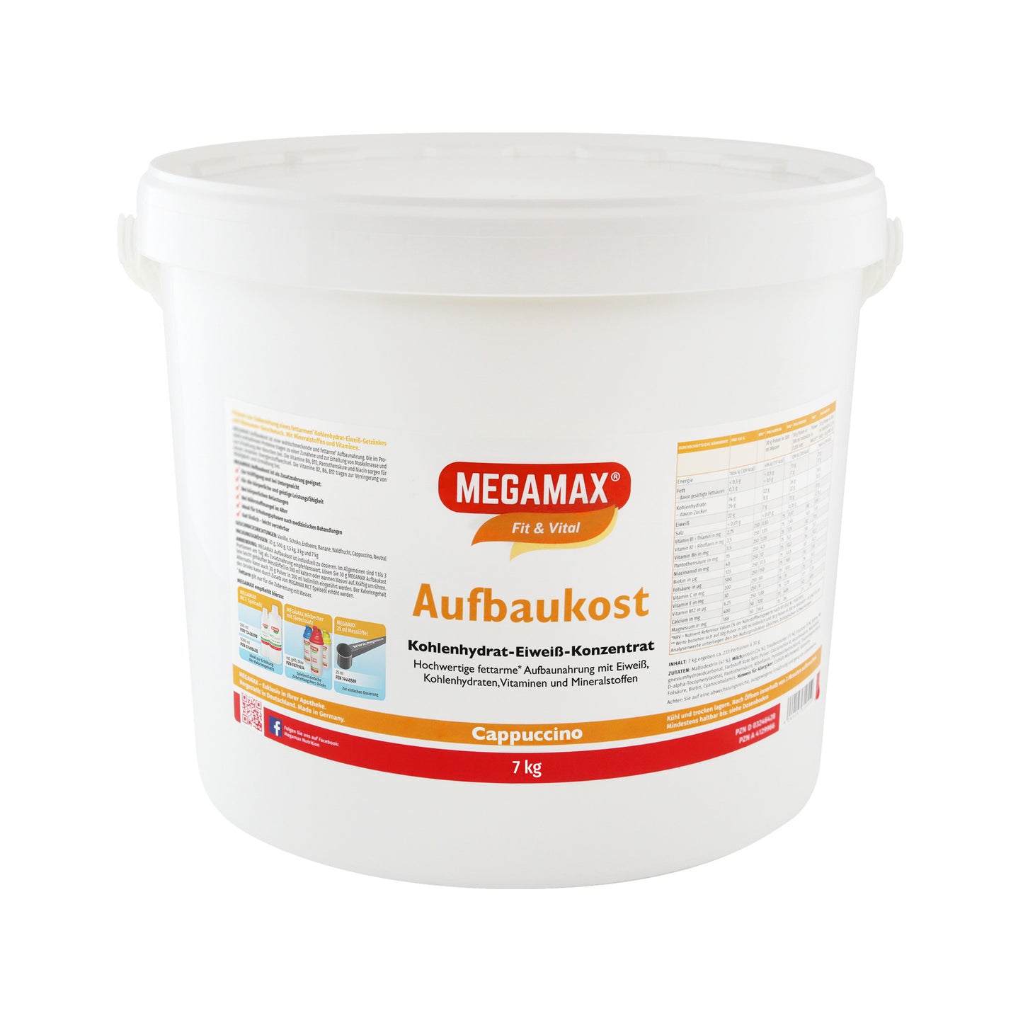 Megamax Kohlenhydratshake zum Zunehmen Cappuccino 7 kg Eimer, ideal für Muskelaufbau und Massephase