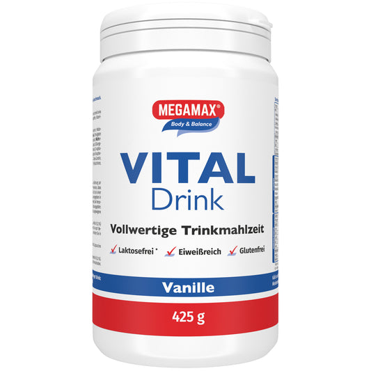 Megamax Vital Drink Vanille – laktosefreie, eiweißreiche Trinkmahlzeit zum abnehmen, glutenfrei, 425 g Dose