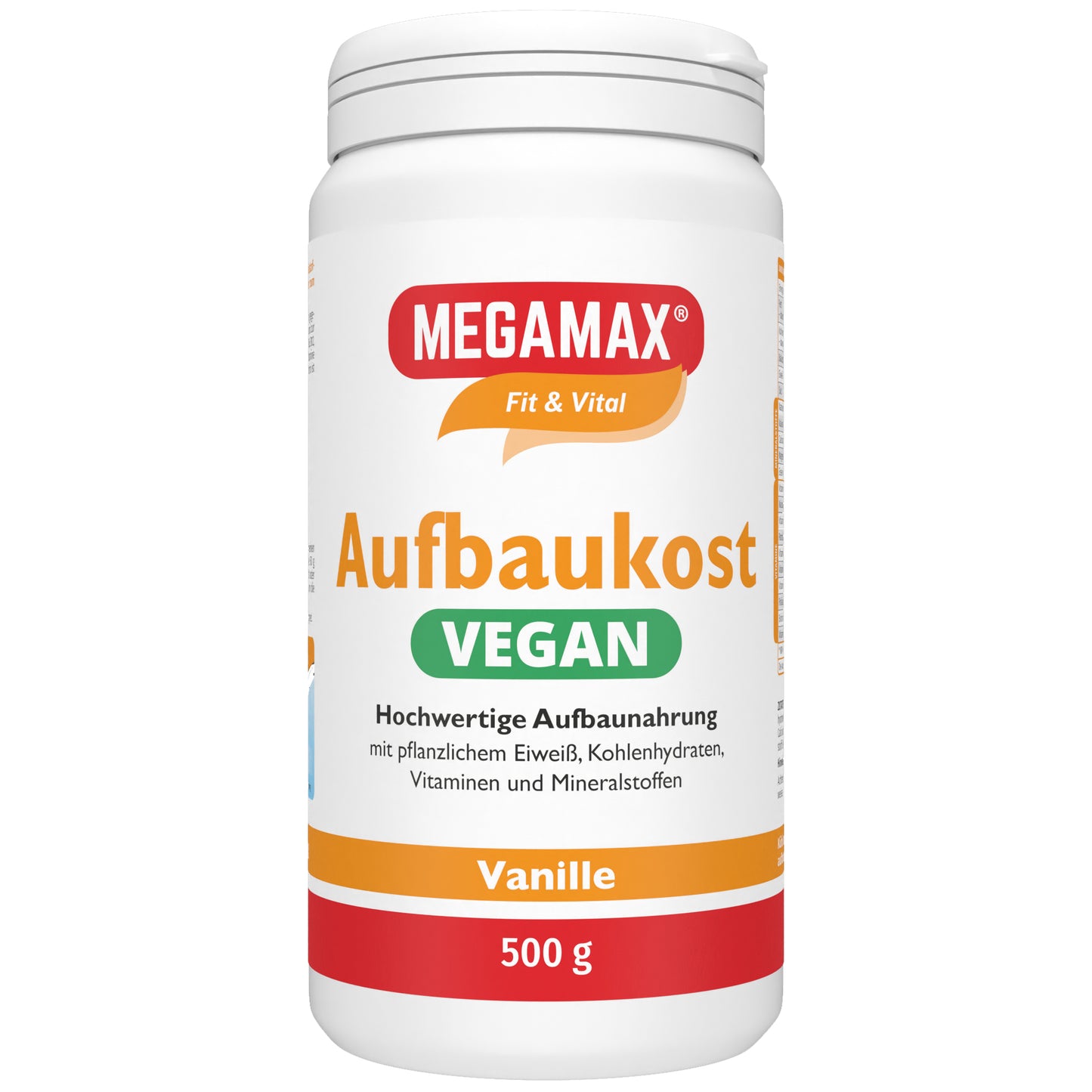 Vegane Aufbaunahrung Megamax 500 g Dose Vanillegeschmack: kohlenhydratreicher Shake bei Untergewicht und Mangelernährung