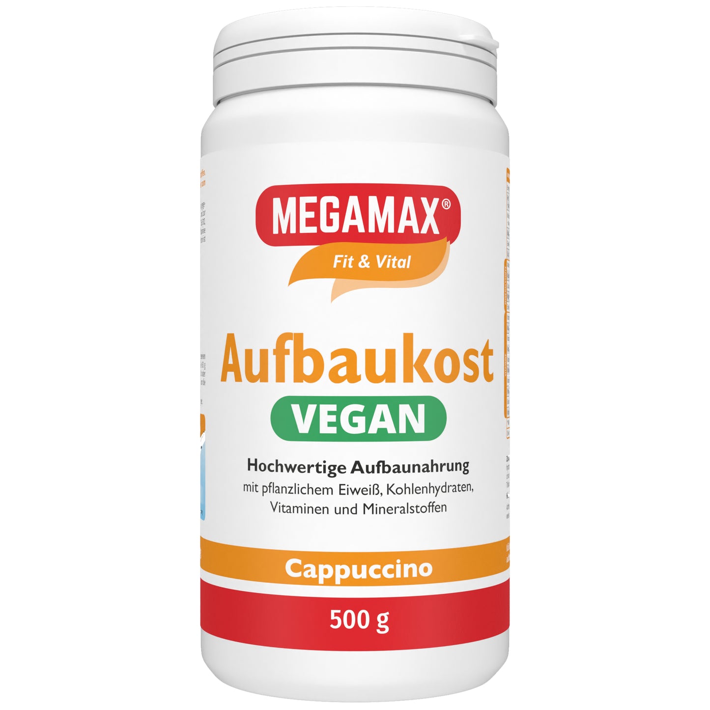 Veganer Zunehmshake Megamax 500 g Dose Cappuccino-Geschmack: Trinknahrung mit Vitaminen für Gewichtszunahme und Muskelerhalt