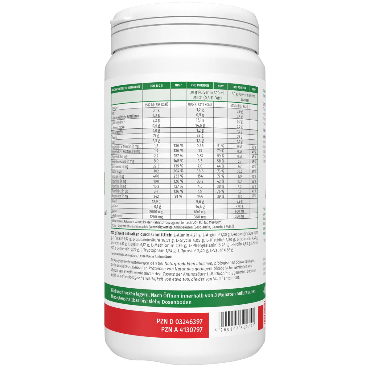 MEGAMAX Nutrition Soja Eiweiß neutral 400 g Dose Rückansicht