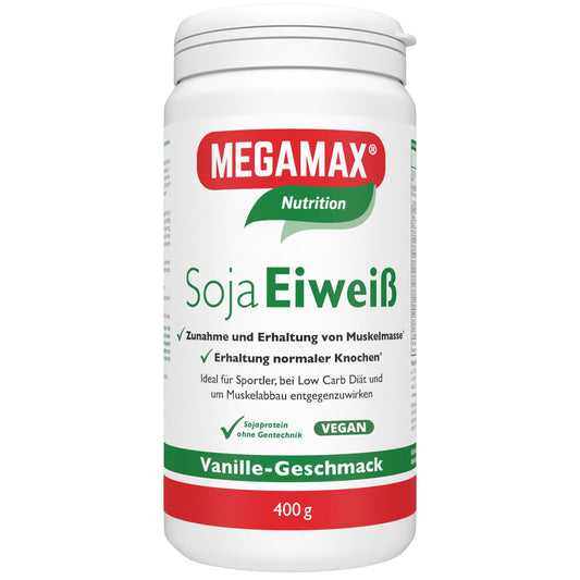 MEGAMAX Nutrition Soja Eiweiß Vanille 400 g Dose front