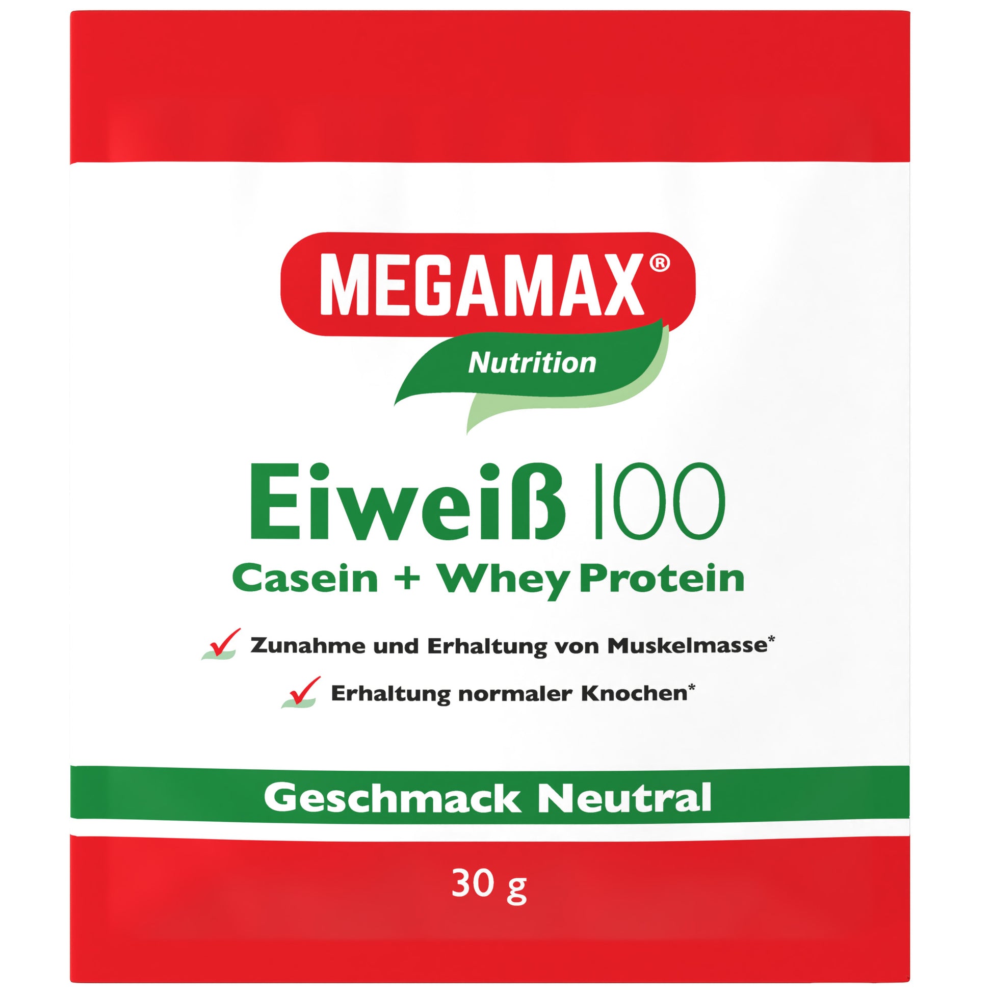 Megamax Eiweiß 100 Neutral 30 g Probiergröße für Muskelaufbau zum Backen, Kochen und Shakes