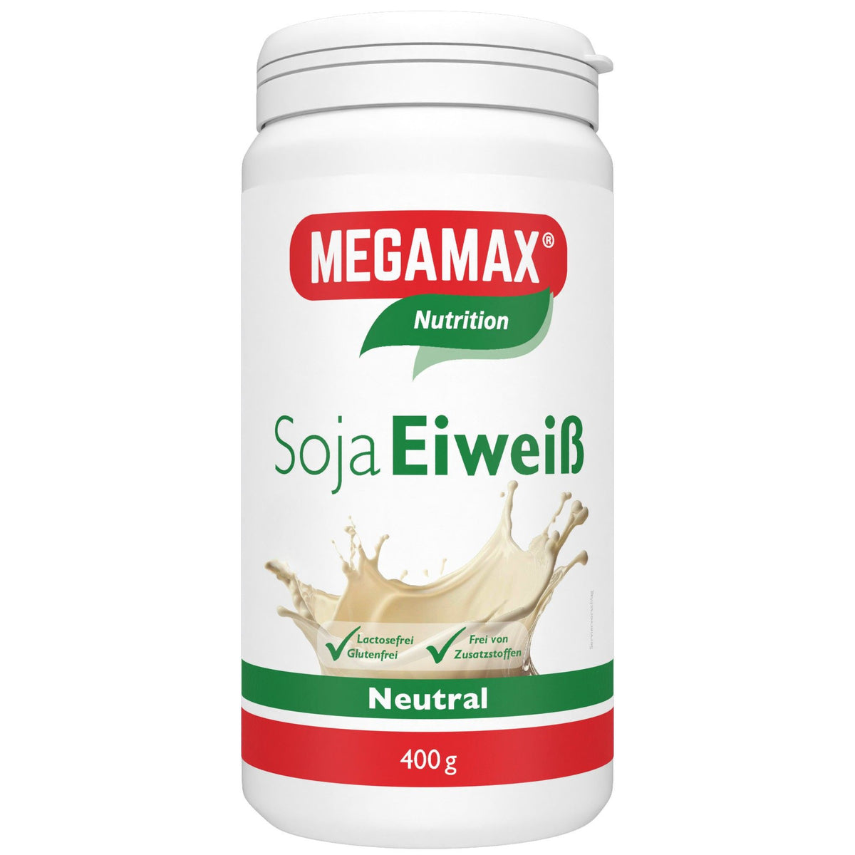 MEGAMAX Nutrition Soja Eiweiß Neutral 400 g Dose Frontansicht