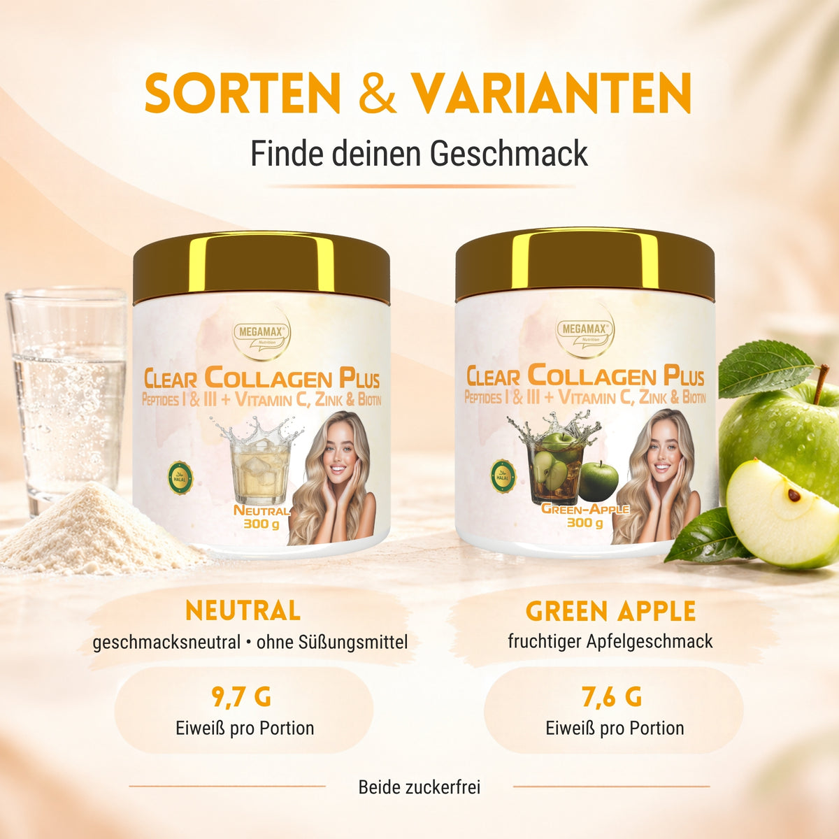 Sorten und Varianten von Clear Collagen Plus mit Vitamin C, Zink und Biotin
