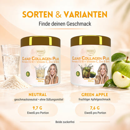 Sorten und Varianten von Clear Collagen Plus mit Vitamin C, Zink und Biotin