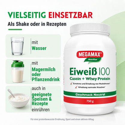 MEGAMAX Nutrition Eiweiß 100 Verwendung in Shakes oder oder anderen Speisen